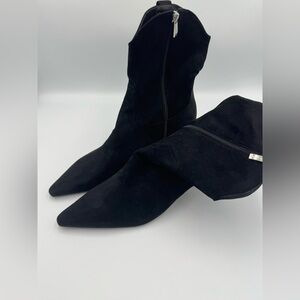 Steven by Steve Madden Black Suede Pointed Toe Kitten Heel Boots Size9.5 No Box